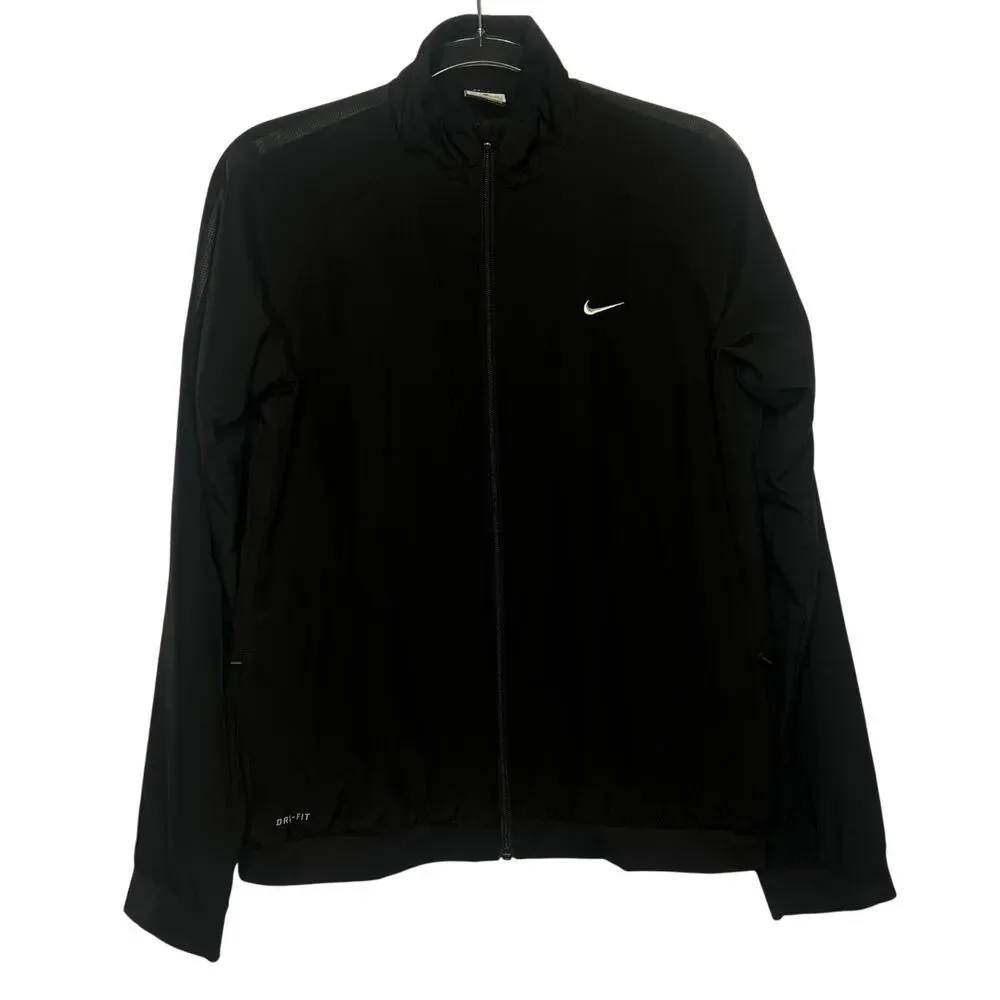 NIKE Dri-FIT Track Jacket Full Zip Lightweight Wind Resistant Black Mens Size M